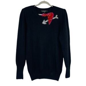 I. B. Diffusion vintage black knit sweater sequin beaded heart size Medium